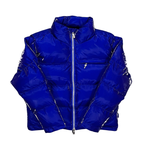 Pufferjack in glanzend blauw