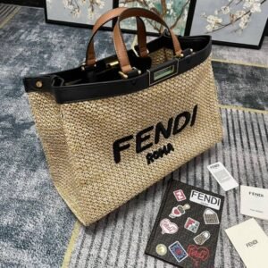 Alternative view of Middelgrote Raffia Peekaboo X-Tote Beige 41 cm