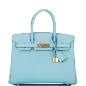 Bleu Atoll Birkin 30cm in Epsom leer met gouden hardware