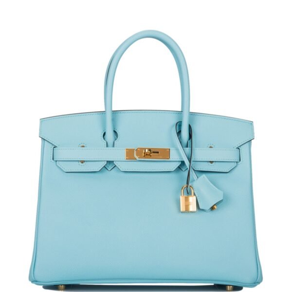 Bleu Atoll Birkin 30cm in Epsom leer met gouden hardware